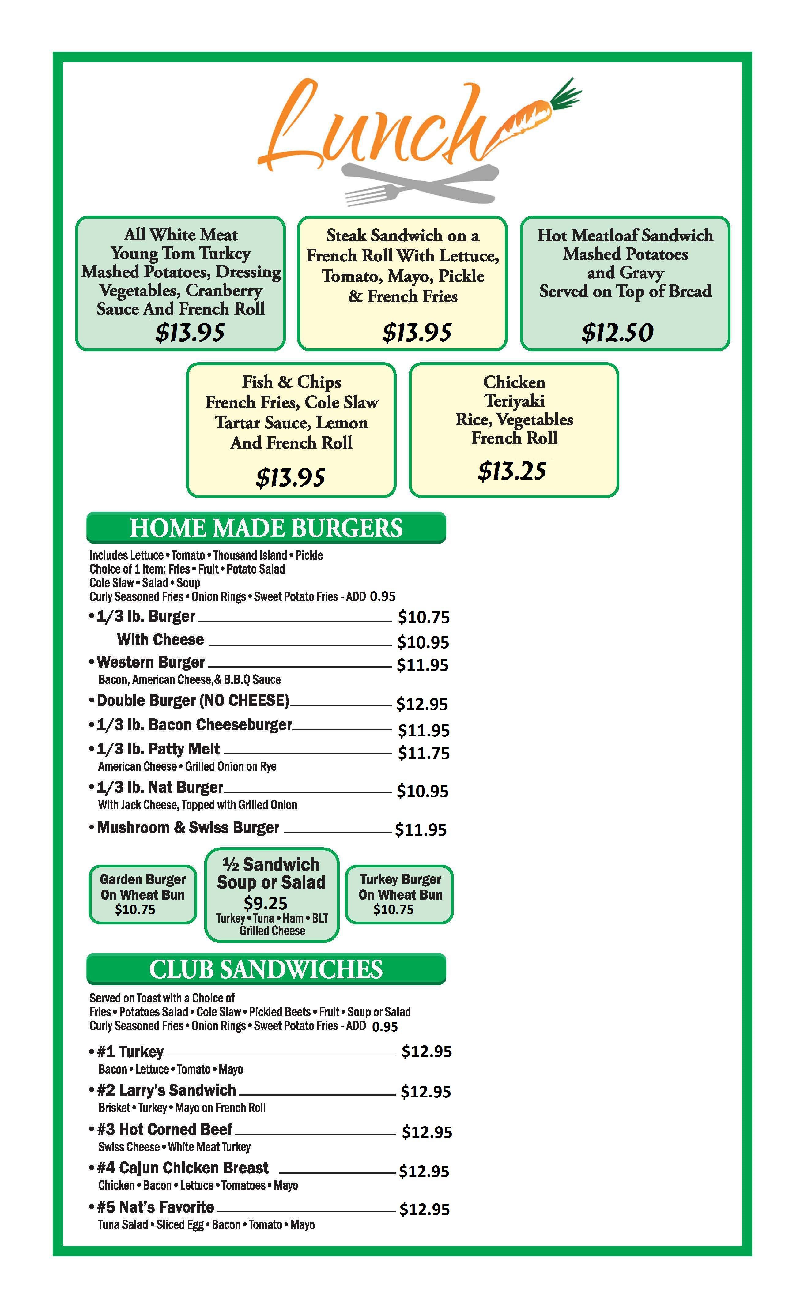 Nat's West Cafe Canoga Menu